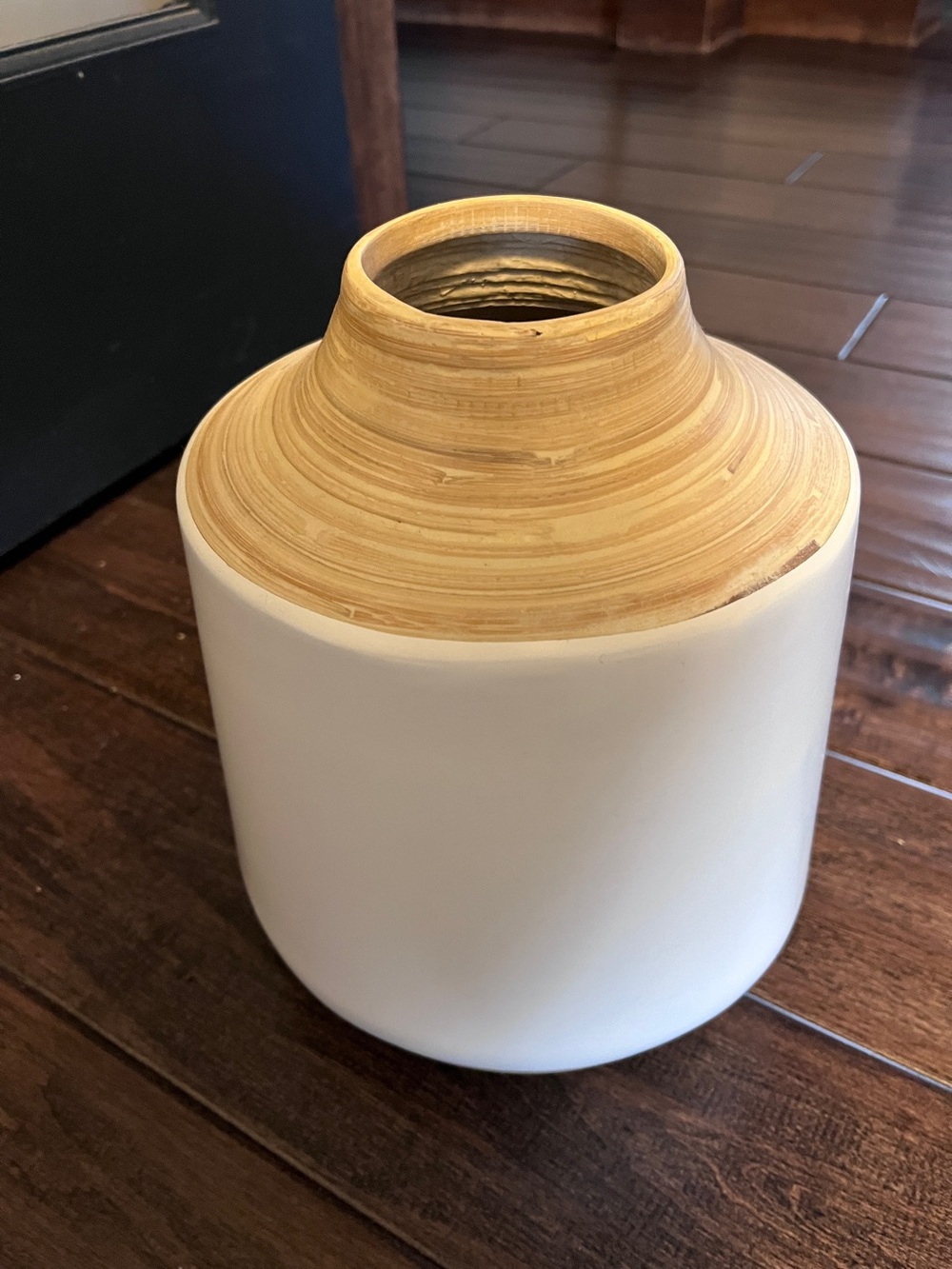 White and Natural Wood Accent Vase